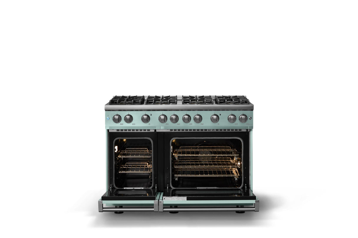 48"W. Sealed Burner Gas Range (Burner: 8b, Finish: Splash, Trim: Polished Chrome, Fuel: Natural Gas)