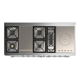 ILVE UM60FSNR3WHCLP Majestic III 60 inch Dual Fuel Range with 7 Burners, Griddle and French Top, Dual Function Burner with up to 25,000 BTU (Liquid Propane, Triple Glass Door, White, Chrome)