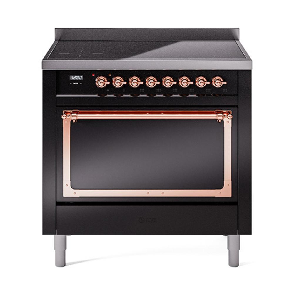 ILVE UNI366QNMPBKP Nostalgie II Noblesse 36 inch Induction Range (Solid Door, Glossy Black, Copper)