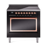 ILVE UNI366QNMPBKP Nostalgie II Noblesse 36 inch Induction Range (Solid Door, Glossy Black, Copper)