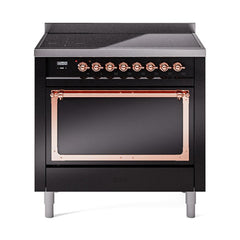 ILVE UNI366QNMPBKP Nostalgie II Noblesse 36 inch Induction Range (Solid Door, Glossy Black, Copper)