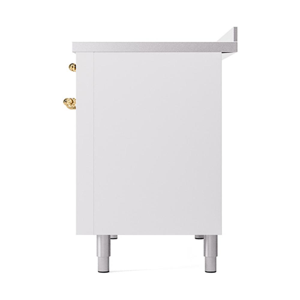 ILVE UNI486QNMPWHG Nostalgie II Noblesse 48 inch Induction Range (Solid Door, White, Brass)