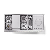 ILVE UN60FSQNMPMBG Nostalgie II Noblesse 60 inch Dual Fuel Range (7 Sealed Burners + Griddle + French Top, Natural Gas, Solid Door, Midnight Blue, Brass)