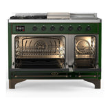 ILVE UM48FSNR3EGBLP Majestic III 48 inch Dual Fuel Range with 5 Black Brass Burners, Griddle and French Top, Dual Function Burner up to 25,000 BTU (Liquid Propane, Triple Glass Door, Emerald Green, Burnished)