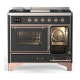 ILVE UMD40FNR3MGP Majestic III 40 inch Dual Fuel Range with 6 Burners and Griddle, Dual Function Burner up to 25,000 BTU (Natural Gas, Triple Glass Door, Graphite Matte, Copper)