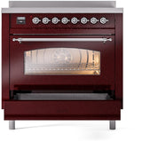 Nostalgie II 36 Inch Electric Freestanding Range in Burgundy with Chrome Trim