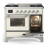 ILVE UMD40FNR3AWC Majestic III 40 inch Dual Fuel Range with 6 Burners and Griddle, Dual Function Burner up to 25,000 BTU (Natural Gas, Triple Glass Door, Antique White, Chrome)