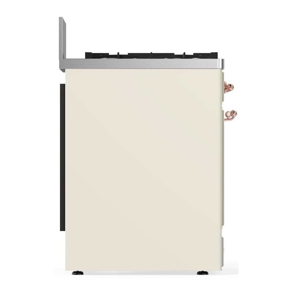 ILVE UM30NR3AWPLP Majestic III 30 inch Dual Fuel Range with 5 Black Brass Burners, Dual Function Burner up to 25,000 BTU (Liquid Propane, Triple Glass Door, Antique White, Copper)