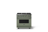 36"W. Sealed Burner Gas Range (Burner: 6b, Finish: Eucalyptus, Trim: Polished Chrome, Fuel: Propane)
