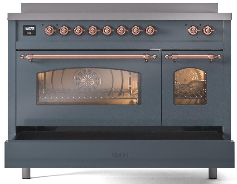Nostalgie II 48 Inch Electric Freestanding Range in Blue Grey with Copper Trim