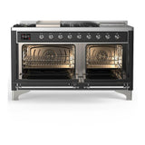 ILVE UM60FSQNR3MGC Majestic III 60 inch Dual Fuel Range with 7 Burners, Griddle and French Top, Dual Function Burner with up to 25,000 BTU (Natural Gas, Solid Door, Graphite Matte, Chrome)