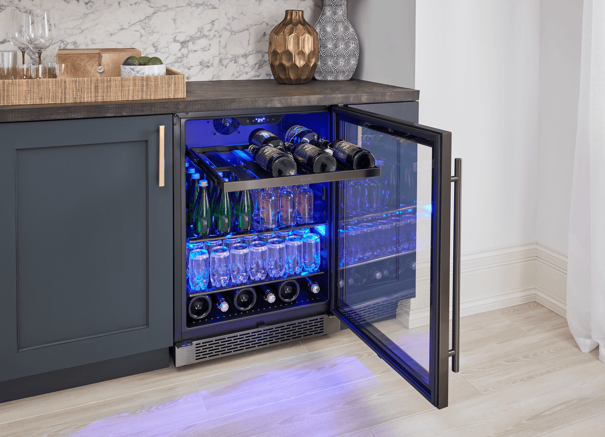 Presrv Bev Cooler, 24in UC, Blk SS+Gls, Rvs Dr, 1Z