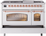 Nostalgie II 48 Inch Dual Fuel Liquid Propane Freestanding Range in White with Copper Trim