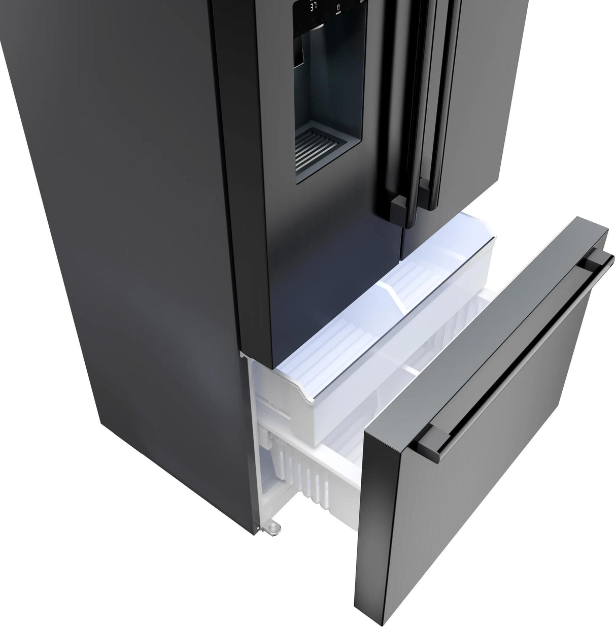 500 Series French Door Bottom Mount Refrigerator 36" Black Stainless Steel, Total No Frost