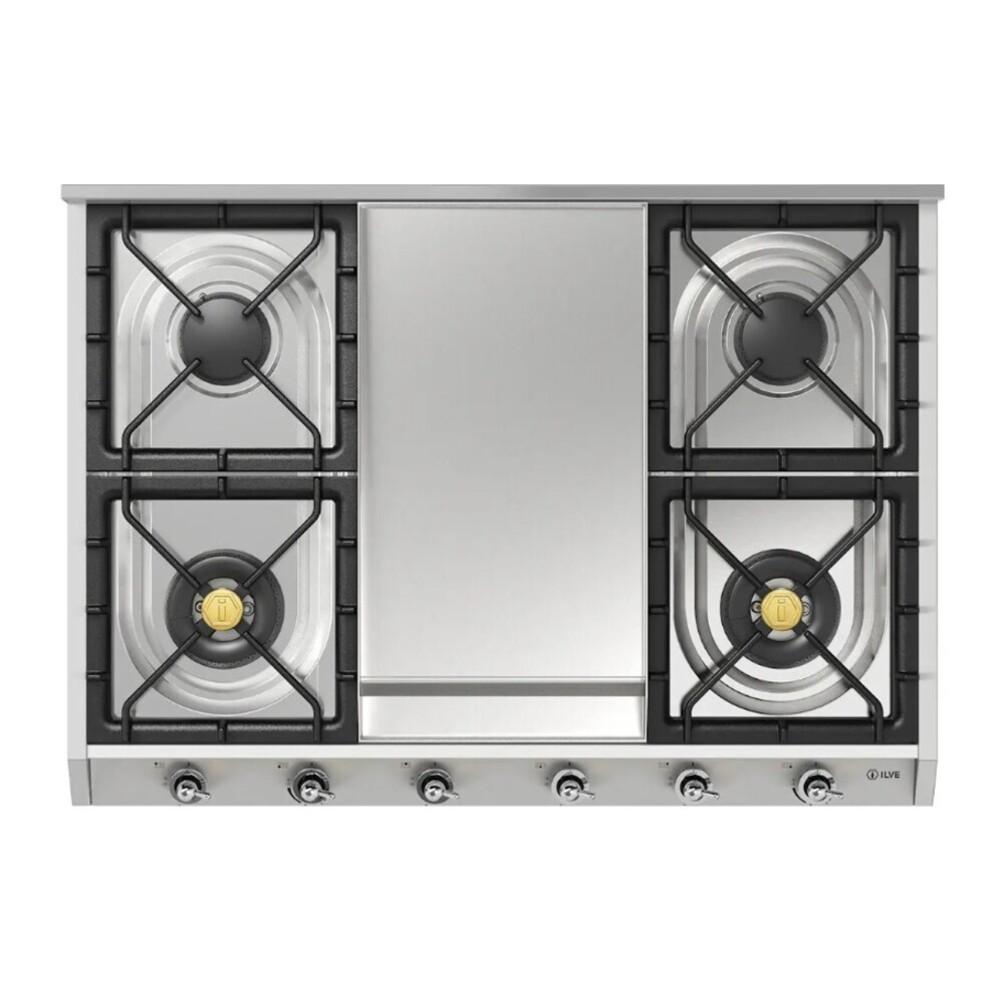 ILVE UHCP965FNSSC Nostalgie II 36 inch Built-In Gas Cooktop with Griddle, in Stainless Steel (Natural Gas, Chrome)