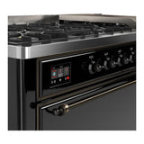 ILVE UM60FQNR3BKBLP Majestic III 60 inch Dual Fuel Range with 9 Burners and Griddle, Dual Function Burner up to 25,000 BTU (Liquid Propane, Solid Door, Glossy Black, Burnished)