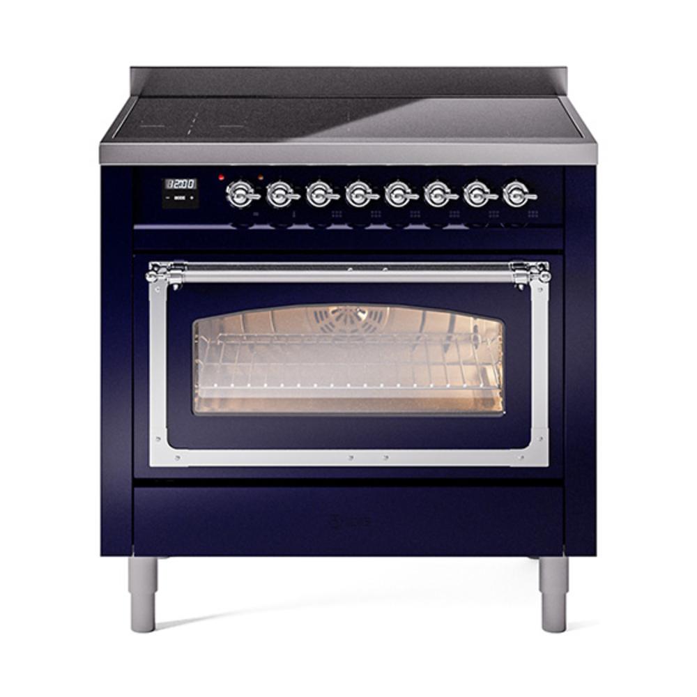 ILVE UNI366NMPMBC Nostalgie II Noblesse 36 inch Induction Range (Triple Glass Door, Midnight Blue, Chrome)
