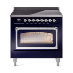 ILVE UNI366NMPMBC Nostalgie II Noblesse 36 inch Induction Range (Triple Glass Door, Midnight Blue, Chrome)