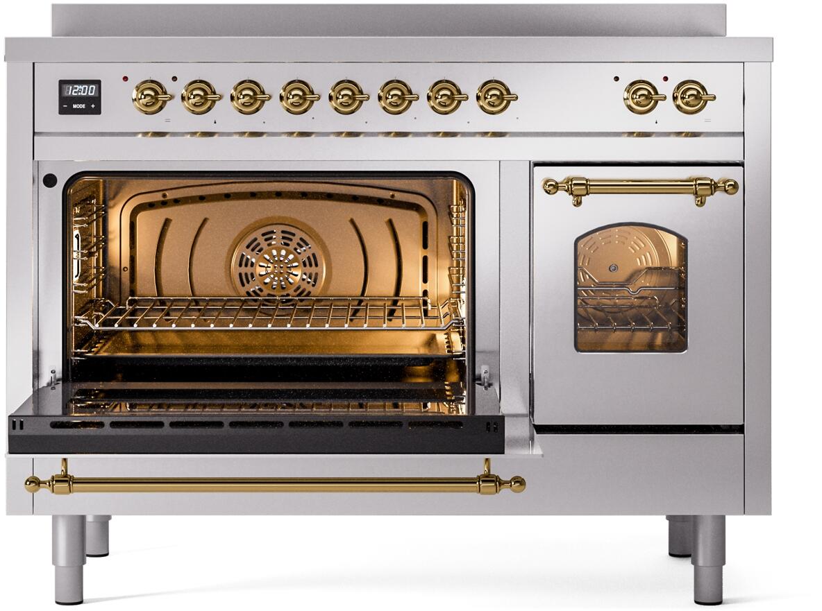 Nostalgie II 48 Inch Electric Freestanding Range in Stainless Steel with Brass Trim