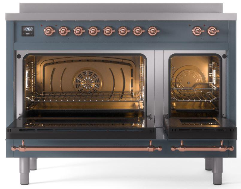Nostalgie II 48 Inch Electric Freestanding Range in Blue Grey with Copper Trim