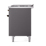 ILVE UN48FQNMPMGB Nostalgie II Noblesse 48 inch Dual Fuel Range (8 Sealed Burners + Griddle, Natural Gas, Solid Door, Graphite Matte, Burnished)