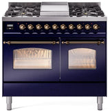 Nostalgie II 40 Inch Dual Fuel Natural Gas Freestanding Range in Blue with Bronze Trim