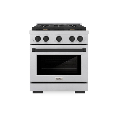 ZLINE Autograph Edition 30 in. 4.2 cu. ft. 4 Burner Gas Range with Convection Gas Oven in DuraSnow' Stainless Steel and Matte Black Accents (SGRSZ-30-MB)