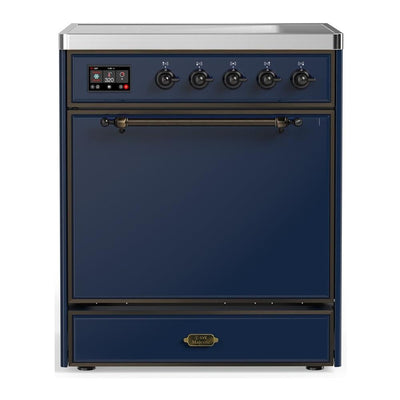 ILVE UMIB30QNR3MBB Majestic III 30 inch Induction Range with 4 Elements, 4 cu. ft. Oven Capacity (Solid Door, Midnight Blue, Burnished)