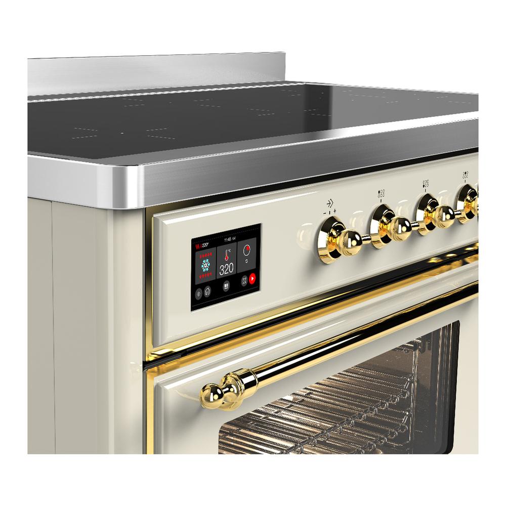 ILVE UMIB48NR3AWG Majestic III 48 inch Induction Range with 6 Elements, 5.02 cu. ft. Total Oven Capacity (Triple Glass Door, Antique White, Brass)