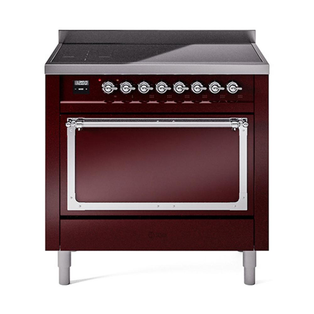 ILVE UNI366QNMPBUC Nostalgie II Noblesse 36 inch Induction Range (Solid Door, Burgundy, Chrome)