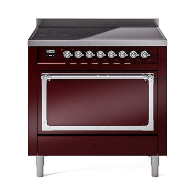 ILVE UNI366QNMPBUC Nostalgie II Noblesse 36 inch Induction Range (Solid Door, Burgundy, Chrome)