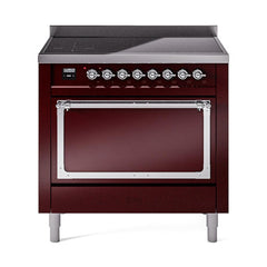 ILVE UNI366QNMPBUC Nostalgie II Noblesse 36 inch Induction Range (Solid Door, Burgundy, Chrome)