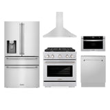 ZLINE Kitchen Package with Water and Ice Dispenser Refrigerator, 30" Gas Range, 30" Range Hood, Microwave Drawer, and 24" Tall Tub Dishwasher (5KPRW-SGRRH30-MWDWV)