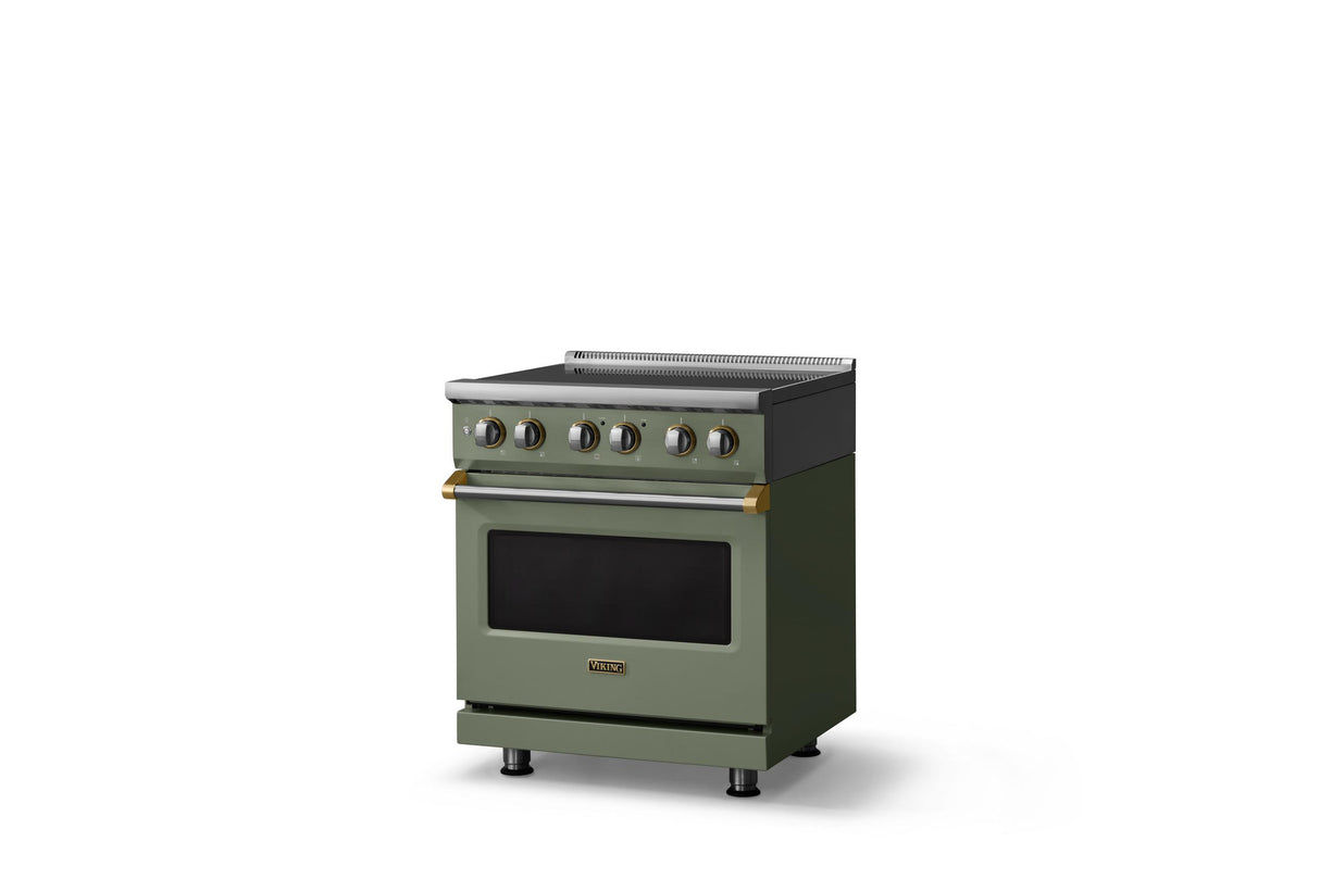 30"W. Induction Range (Finish: Eucalyptus, Trim: Brushed Brass)
