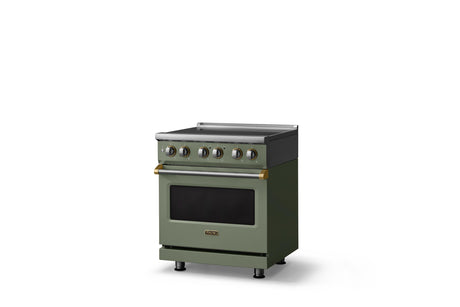 30"W. Induction Range (Finish: Eucalyptus, Trim: Brushed Brass)