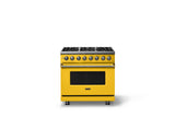 36"W. Dual Fuel Range (Burner: 6b, Finish: Daffodil, Trim: Brushed Brass, Fuel: Propane)