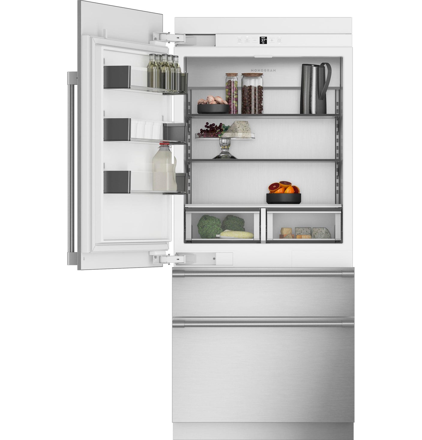 Monogram 36" Panel-Ready Integrated Bottom-Freezer Refrigerator- Left Hinge