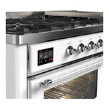 ILVE UM60FNR3WHCLP Majestic III 60 inch Dual Fuel Range with 9 Burners and Griddle, Dual Function Burner up to 25,000 BTU (Liquid Propane, Triple Glass Door, White, Chrome)