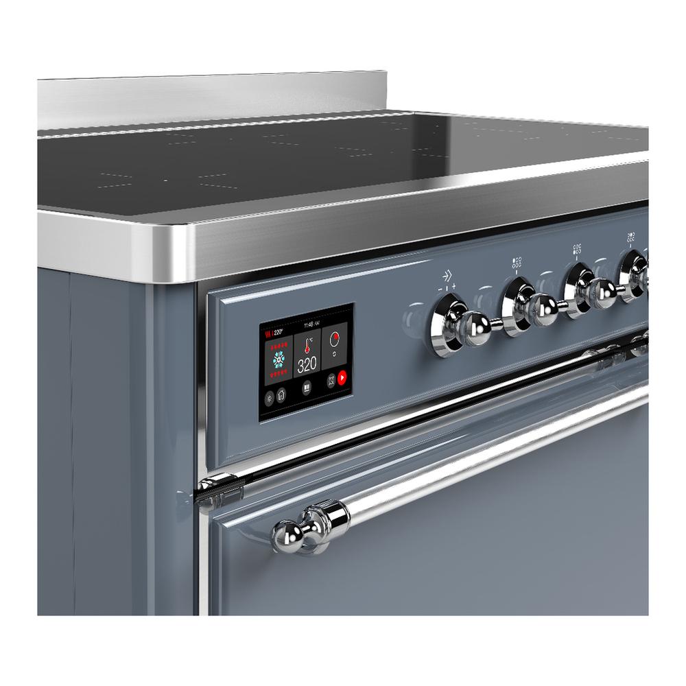 ILVE UMIB48QNR3BGC Majestic III 48 inch Induction Range with 6 Elements, 5.02 cu. ft. Total Oven Capacity (Solid Door, Blue Grey, Chrome)