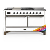 ILVE UM60FSQNR3RAB Majestic III 60 inch Dual Fuel Range with 7 Burners, Griddle and French Top, Dual Function Burner with up to 25,000 BTU (Natural Gas, Solid Door, RAL, Burnished)