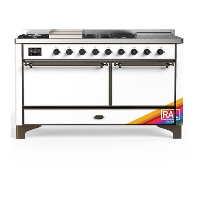 ILVE UM60FSQNR3RAB Majestic III 60 inch Dual Fuel Range with 7 Burners, Griddle and French Top, Dual Function Burner with up to 25,000 BTU (Natural Gas, Solid Door, RAL, Burnished)