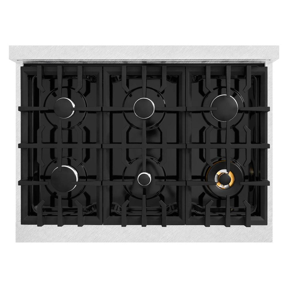 ZLINE 36 in. 5.2 cu. ft. Classic Dual Fuel Range with 6 Burner Gas Cooktop and Electric Convection Oven in DuraSnow' Stainless Steel with Black Matte Door (CDRS-BLM-36)