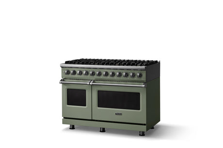 48"W. Dual Fuel Range (Burner: 8b, Finish: Eucalyptus, Trim: Polished Chrome, Fuel: Natural Gas)