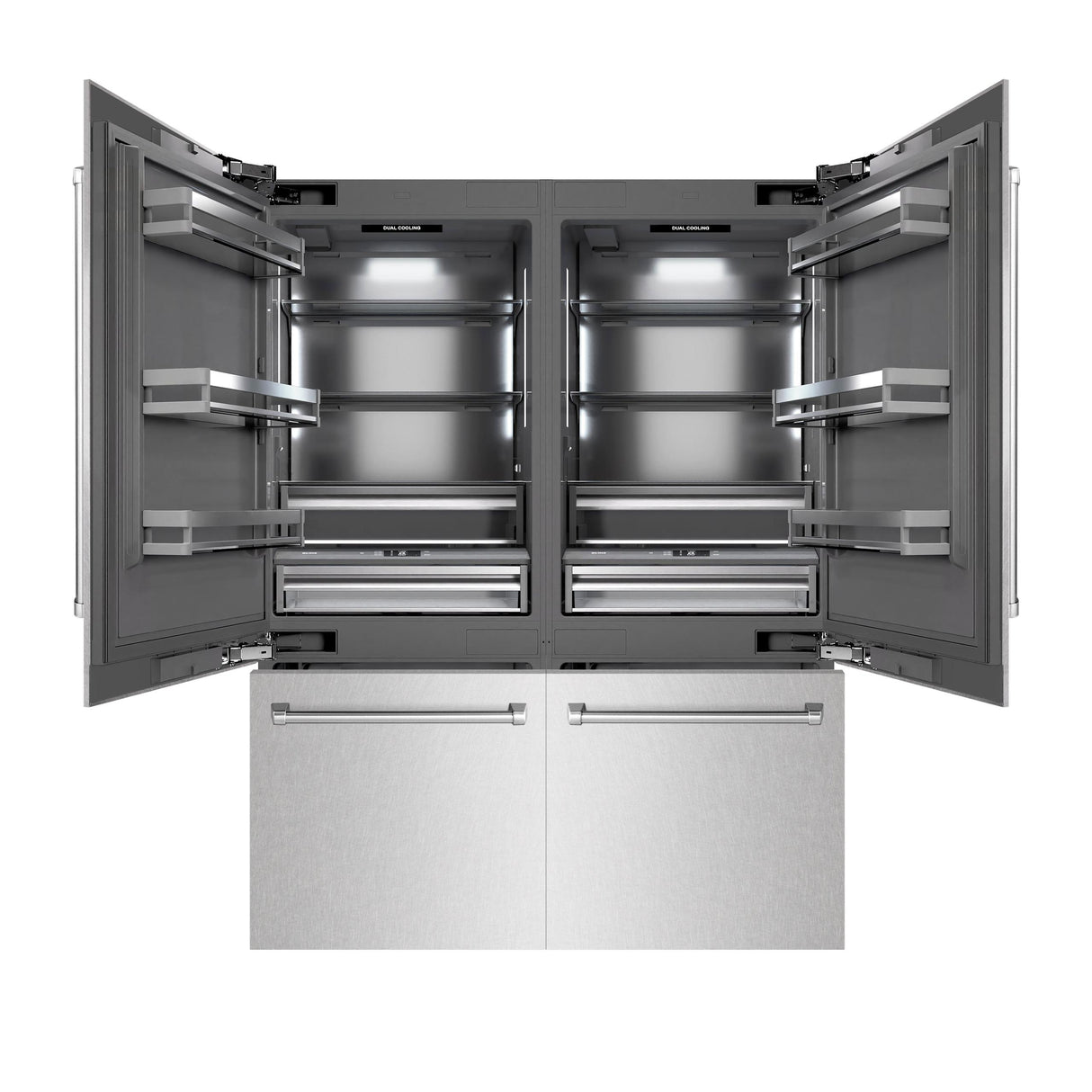 ZLINE 60 in. 32.2 cu. ft. French Door Built-In Bottom Freezer Refrigerator with Water Dispensers and Ice Makers in DuraSnow' Stainless Steel with Graphite Gray Interior (GRBIV-SN-60)