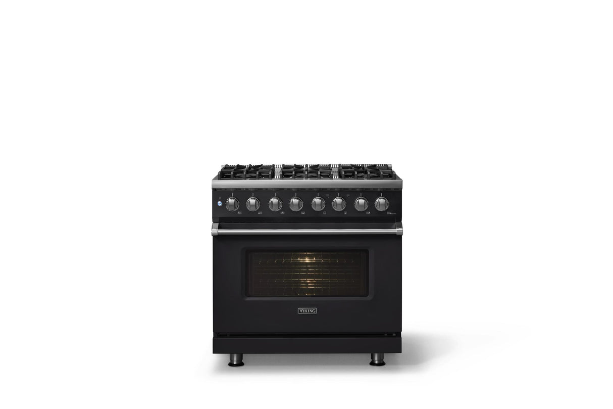 36"W. Dual Fuel Range (Burner: 6b, Finish: Onyx, Trim: Polished Chrome, Fuel: Natural Gas)