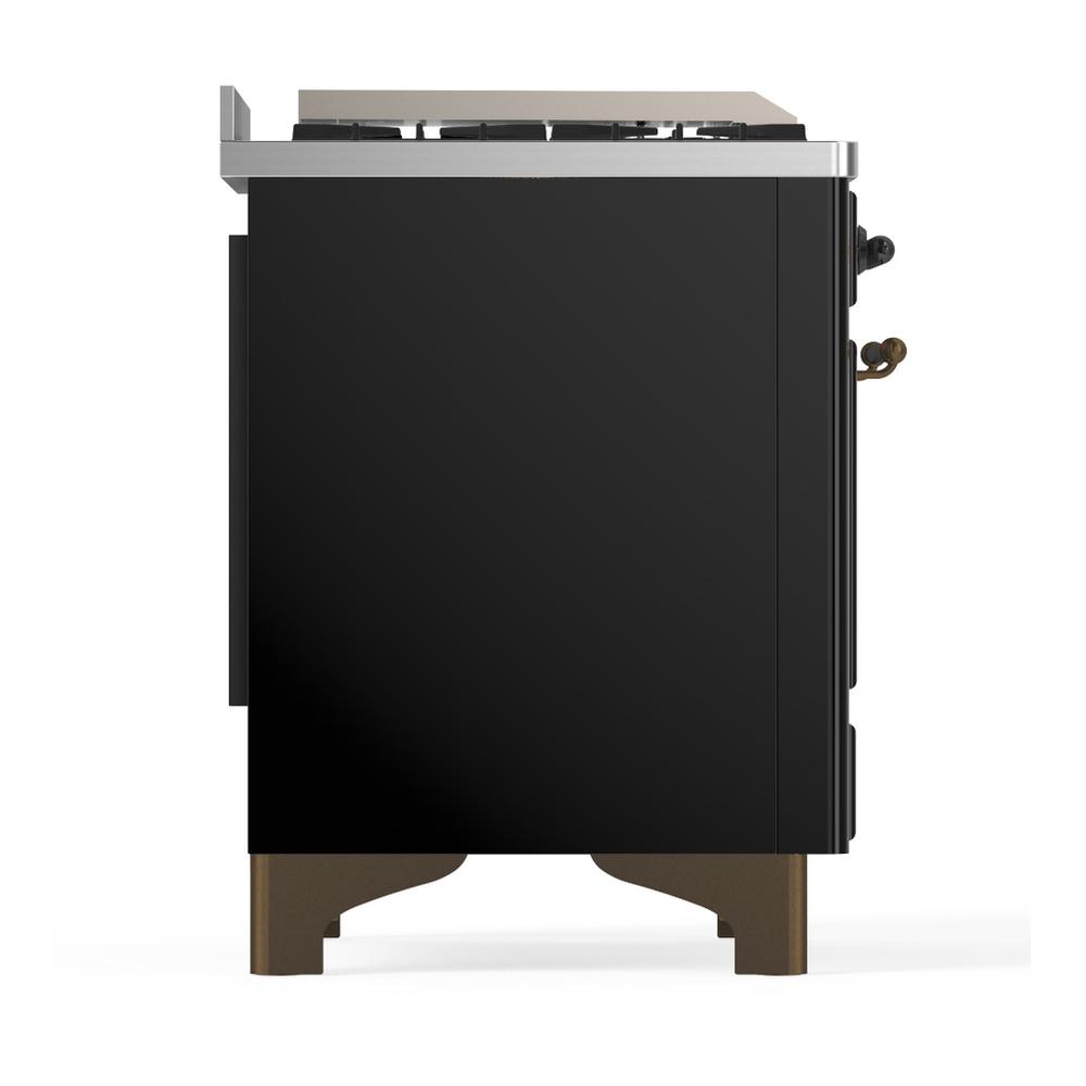 ILVE UM60FSNR3BKB Majestic III 60 inch Dual Fuel Range with 7 Burners, Griddle and French Top, Dual Function Burner with up to 25,000 BTU (Natural Gas, Triple Glass Door, Glossy Black, Burnished)