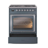 ILVE UN30NMPBGCLP Nostalgie II Noblesse 30 inch Dual Fuel Range (Liquid Propane, Triple Glass Door, Blue Grey, Chrome)