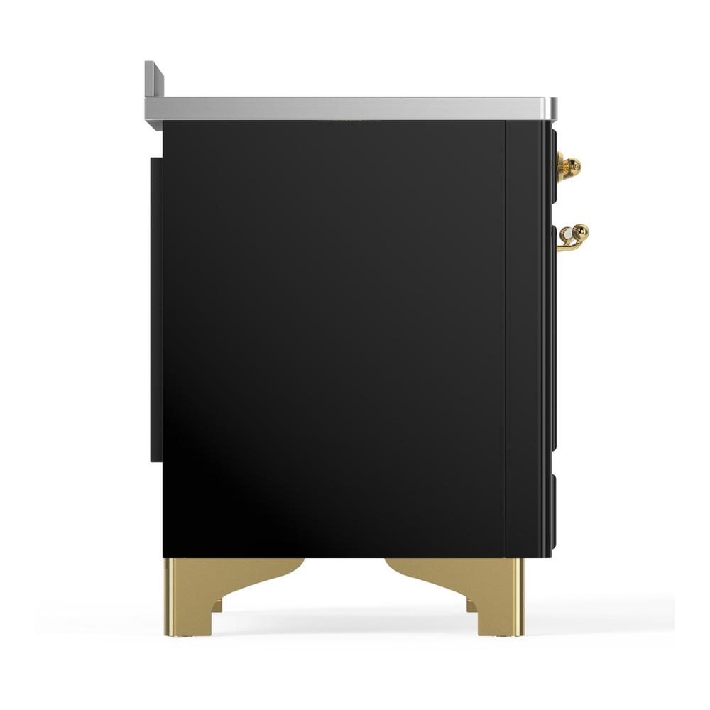 ILVE UMIB48QNR3BKG Majestic III 48 inch Induction Range with 6 Elements, 5.02 cu. ft. Total Oven Capacity (Solid Door, Glossy Black, Brass)