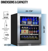 24" Beverage Center, Stainless Steel Glass, Field Reversible Hinge