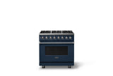 36"W. Dual Fuel Range (Burner: 6b, Finish: Slate Blue, Trim: Polished Chrome, Fuel: Propane)